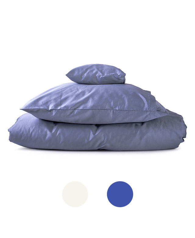 3-tlg. Bettwaescheset in dunkelblauem Baumwollsatin